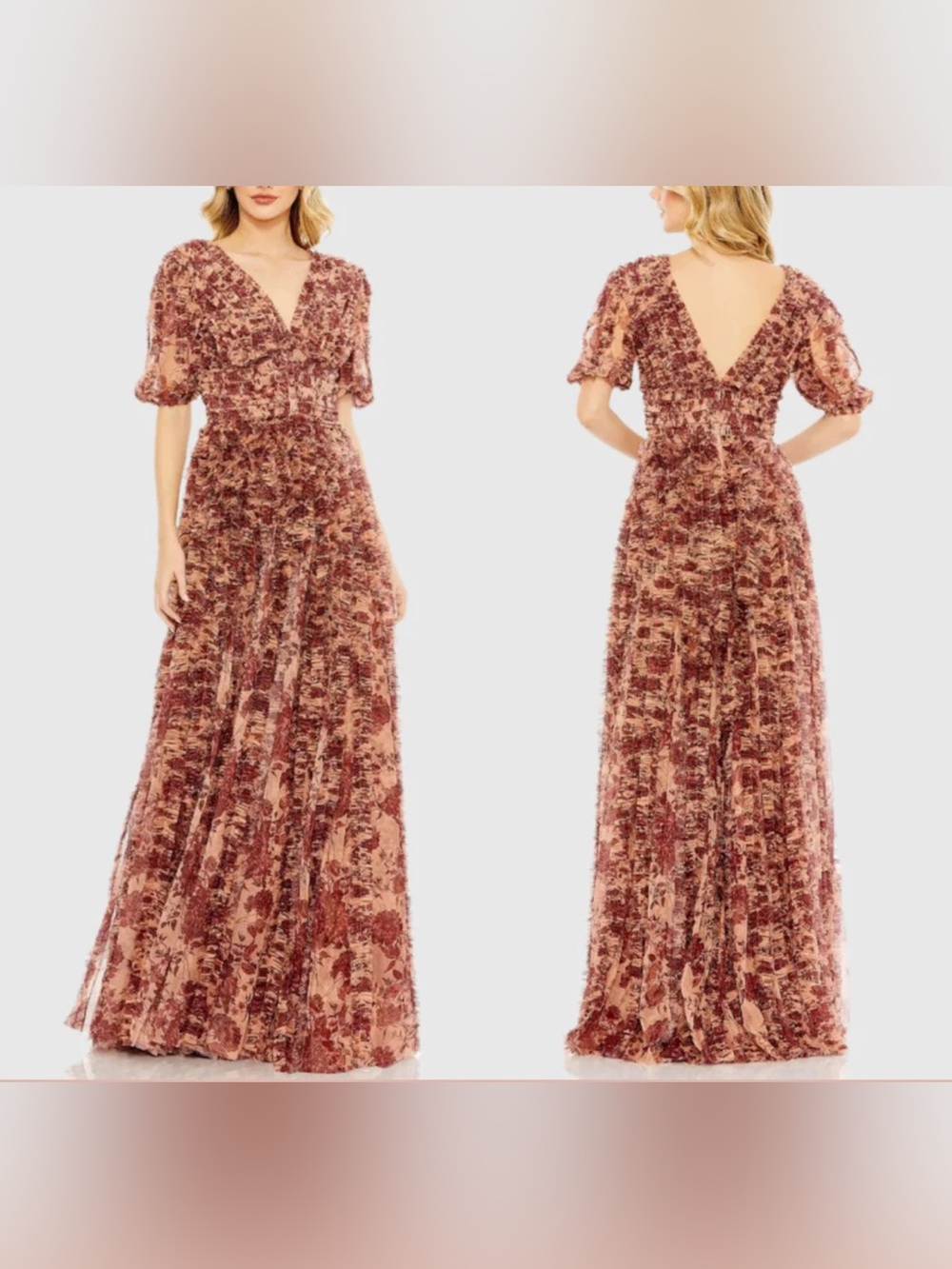 NWT Mac Duggal Floral Ruffle Mesh A8013 V Neck Maxi Size 6 - Picture 3 of 8